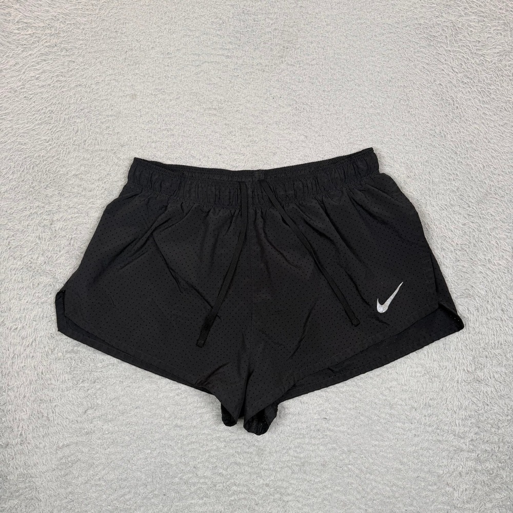 Nike Dri-FIT Womens Black Perforated Mesh Running Shorts Size M Reflective Logo